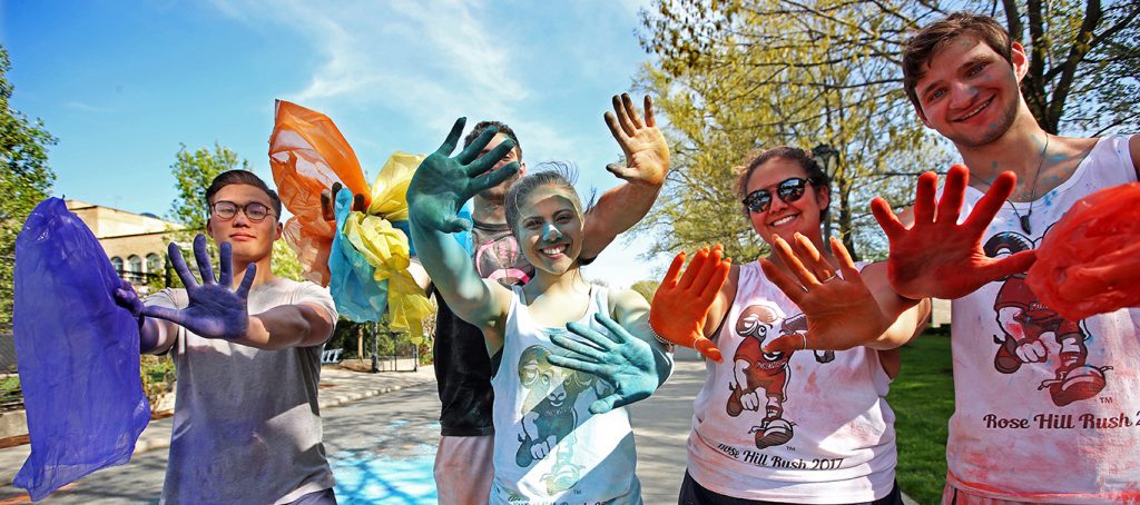 Fordham hosted a Color Run at the Rose Hill campus on April 28. Photo by Bruce Gilbert