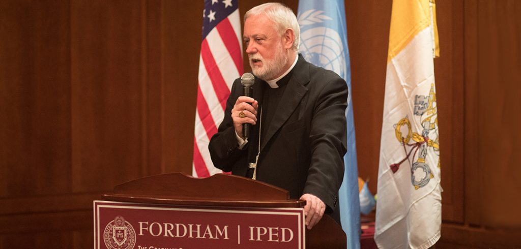 CAPP/Fordham Dinner to Welcome His Excellency Archbishop Paul Ricard Gallagher, Secretary for Relations with States and Head of the Holy Seeís Delegation to the Opening of the 72nd UN General Assembly. 9/25/17 Photo by John O'Boyle