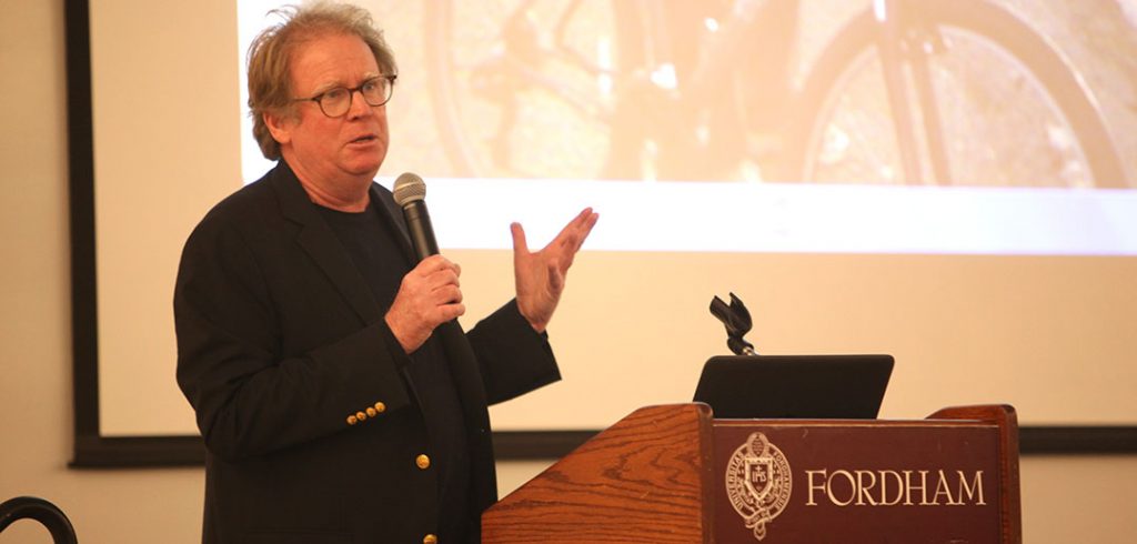 James T Fisher addresses an audience at the Rose Hill campus