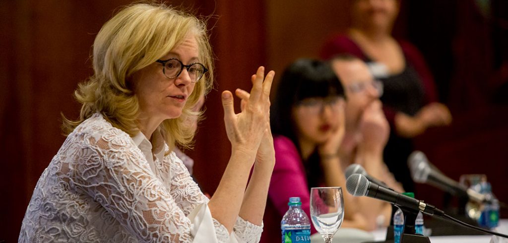 Fordham English professor Mary Bly, aka bestselling romance novelist Eloisa James, leads a panel discussion on how to break into the publishing industry.