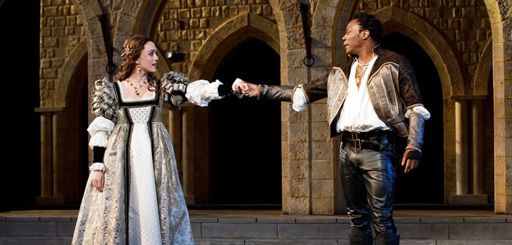Heather Lind and Chukwudi Iwuji in Shakespeare in the Park's Othello, June 2018