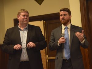 Jared Lyon speaks beside James Schmeling