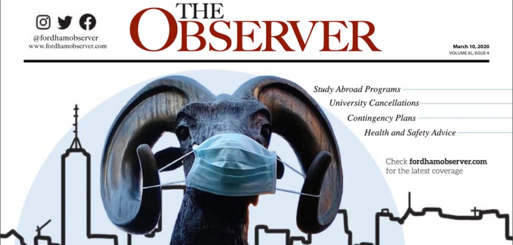A ram wears a mask on the front page of a newspaper