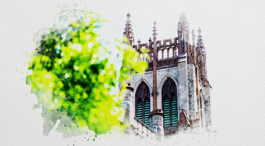 Watercolor image of the University Church.