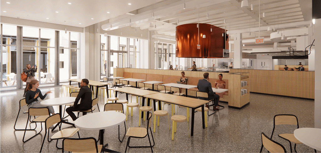 rendering of seating area in new Marketplace dining facility