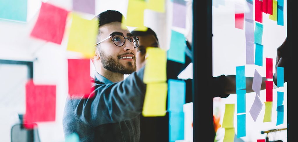 Stock image of a person with a bunch of post-its