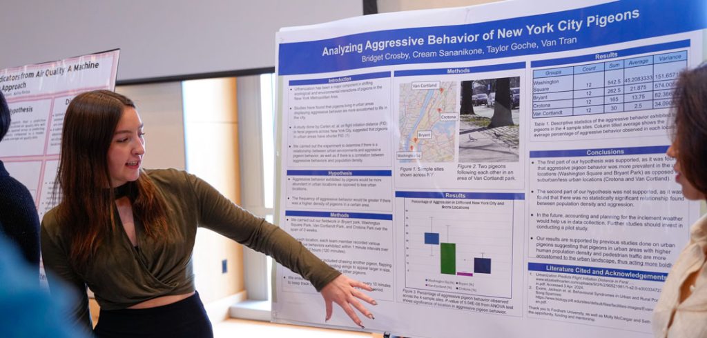 Taylor Goche presents research on aggressive pigeon behavior in NYC. Photos by Francesco Giacomarra, Kelly Prinz, and Hector Martinez