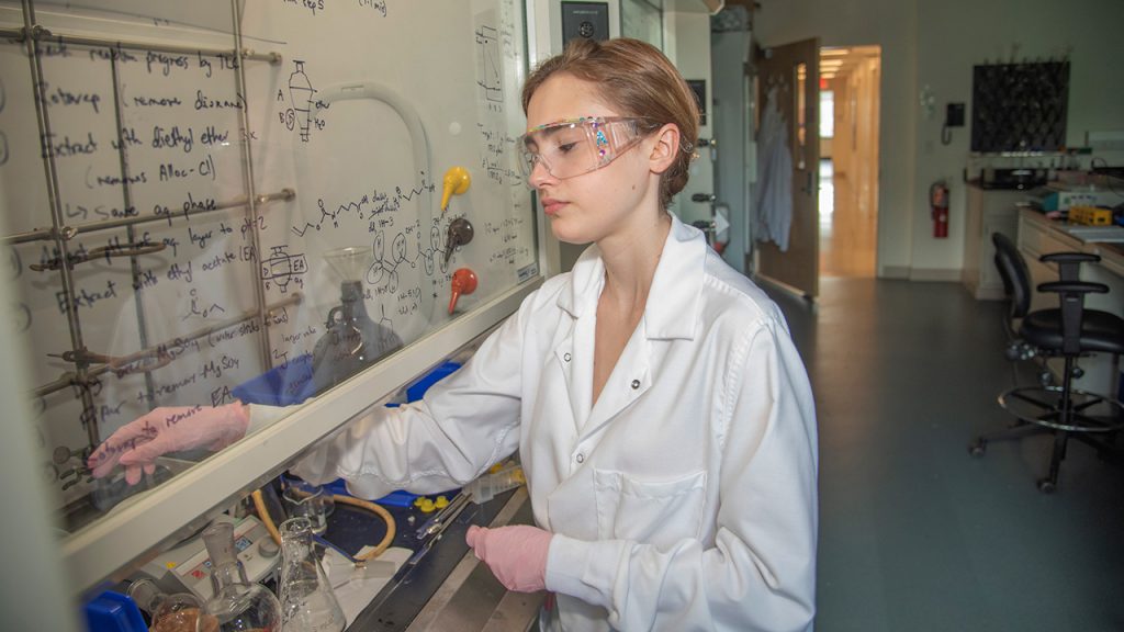 Fordham student Ashley Clemente working in a lab at the Rose Hill campus