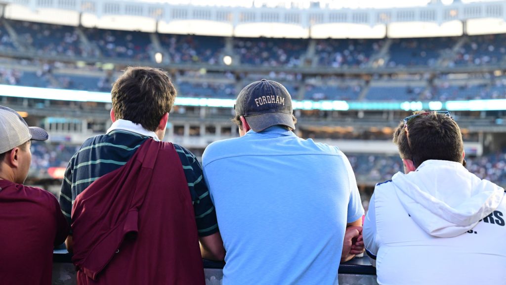 Yankee fans look out over the stadium