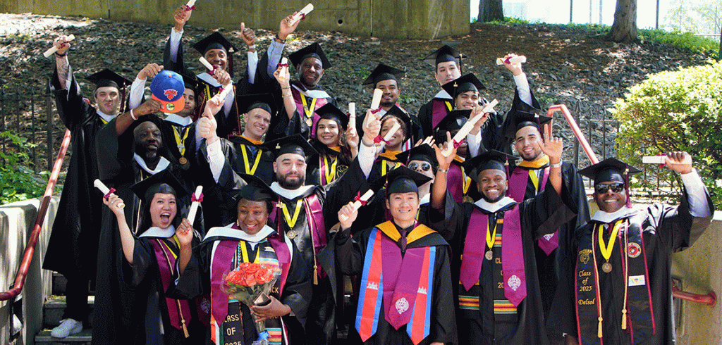 A group of grads at Fordham's commencement ceremony 