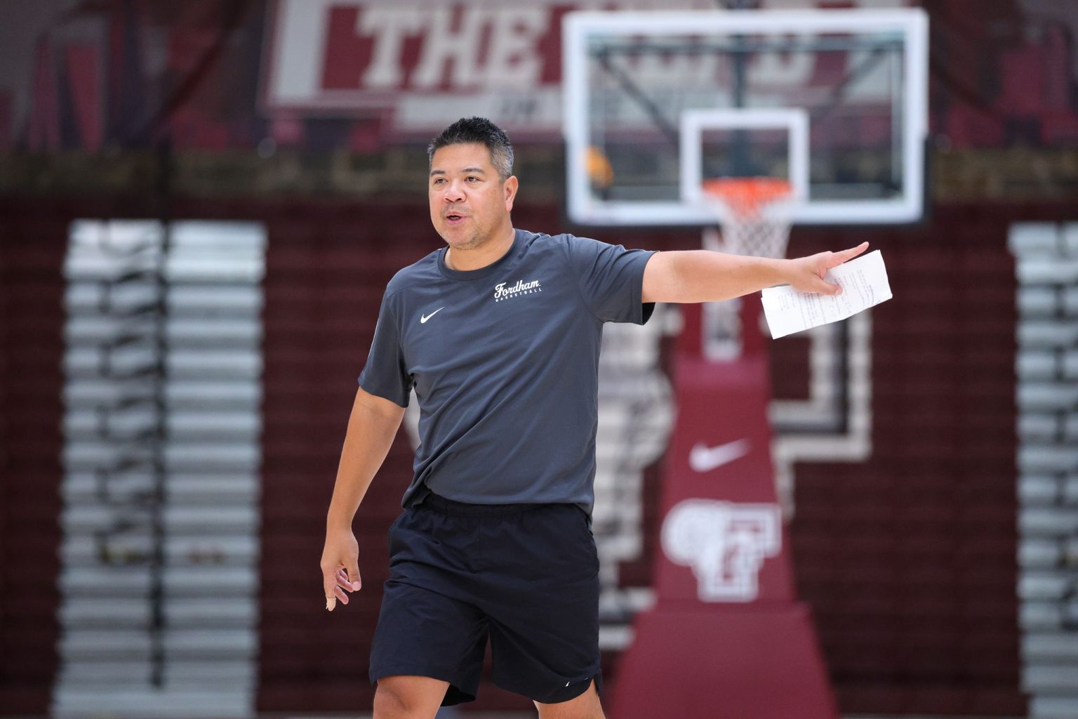 The ‘Nerdball’ Era Has Arrived: A Q&A with Fordham Basketball Coach Mike Magpayo Coach Mike Magpayo leads practice at the Rose Hill Gym.