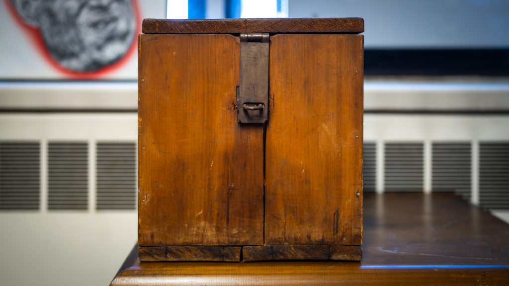 A square-shaped wooden box