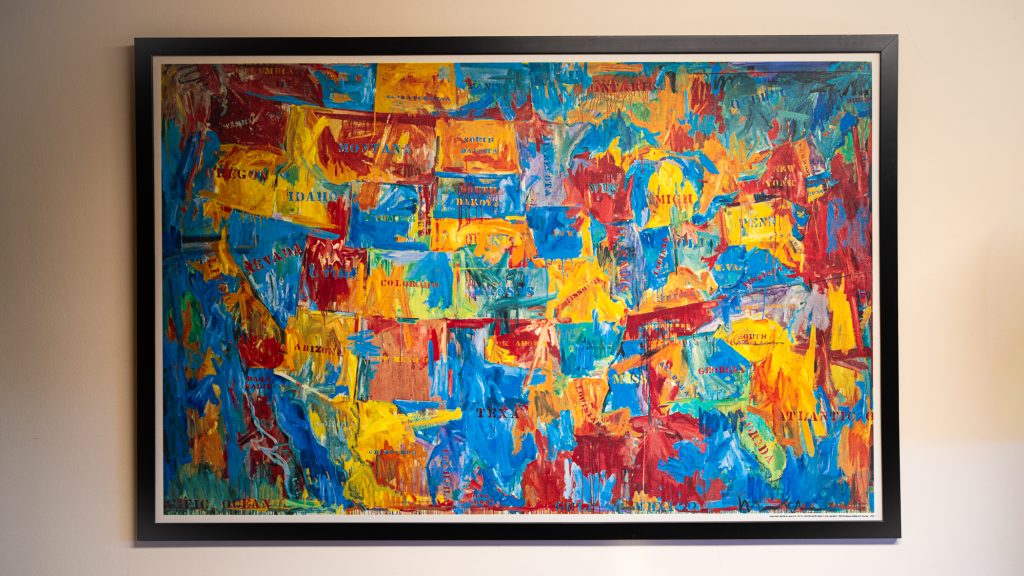 A framed painting of the U.S.