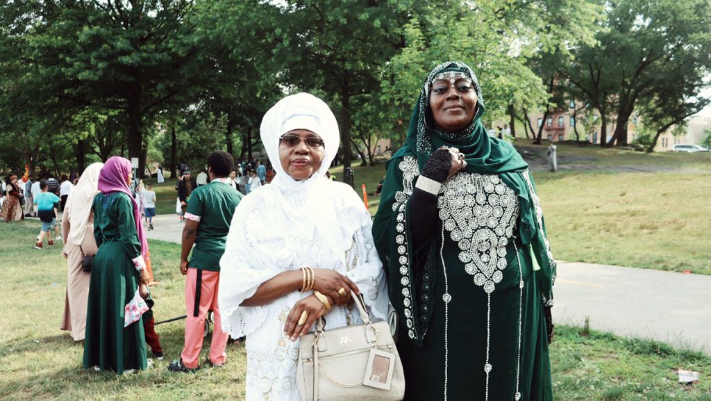Women in park dressed for Eid