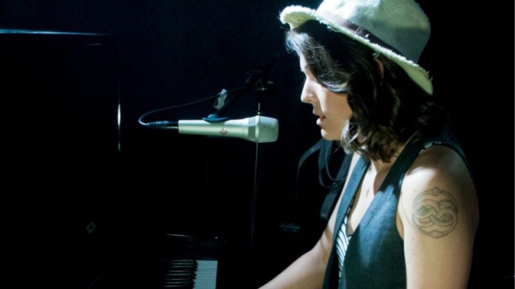 A photo of Brandi Carlile performing on Fordham's WFUV in 2012.