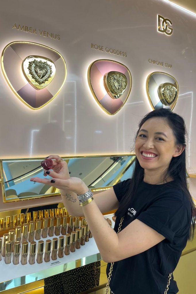 Monique Padrid showcasing D&G Beauty products