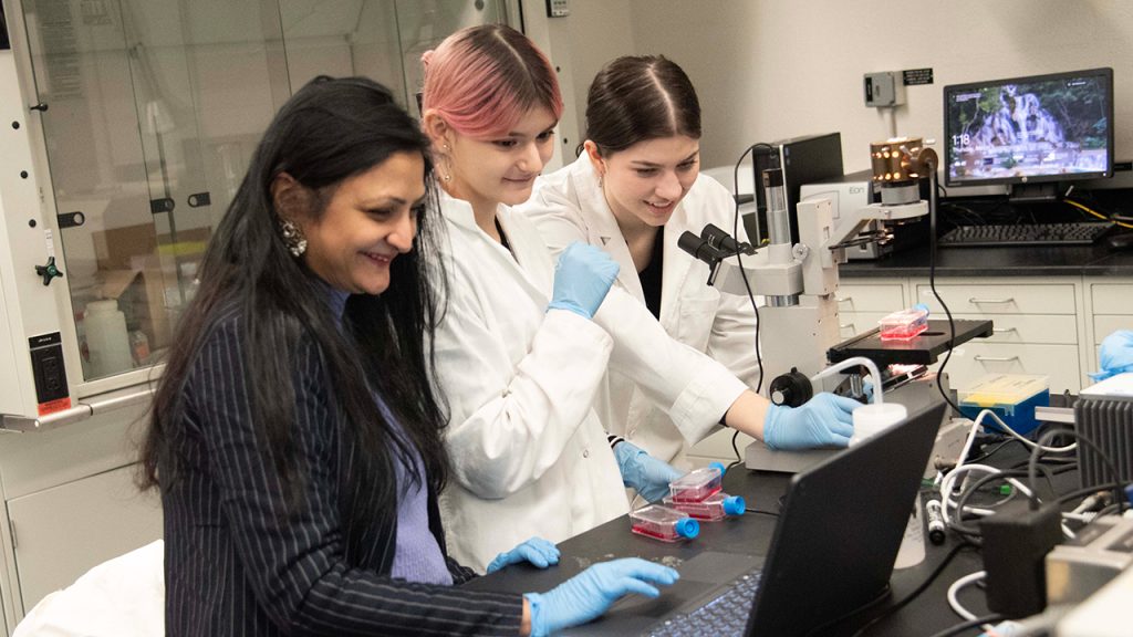 Professor Ipsita Banerjee with students Liana Cutter and Gabriella Cicero