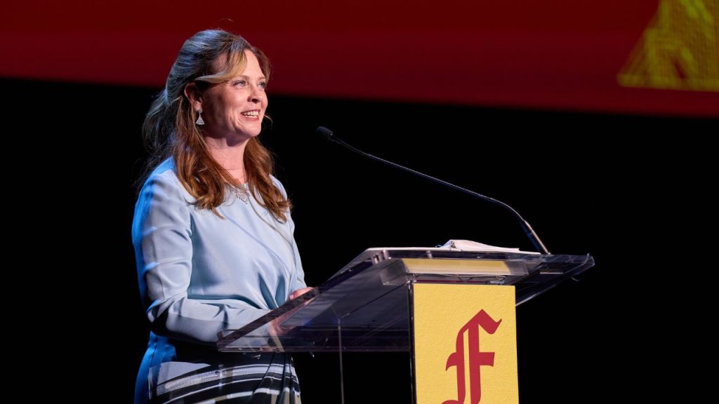 President Tetlow at Founder's podium