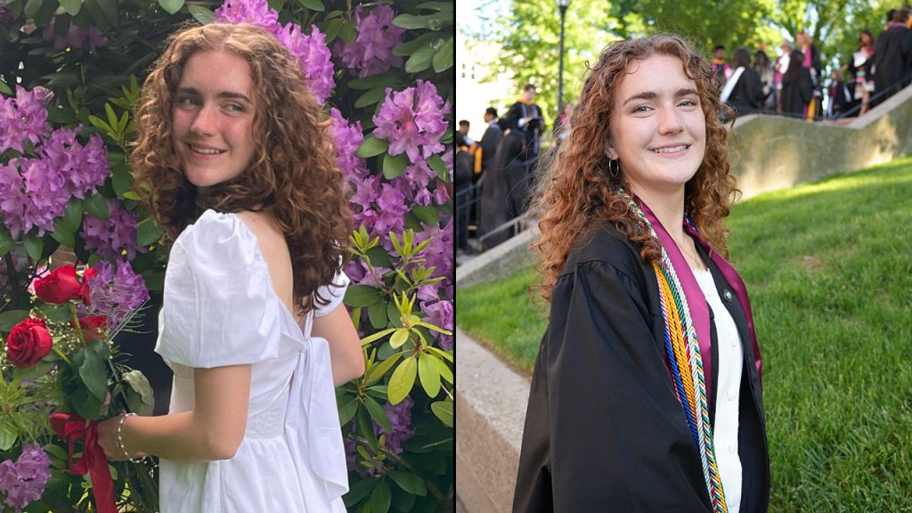 Side by side pictures of Regina Miller from 2022 and 2026
