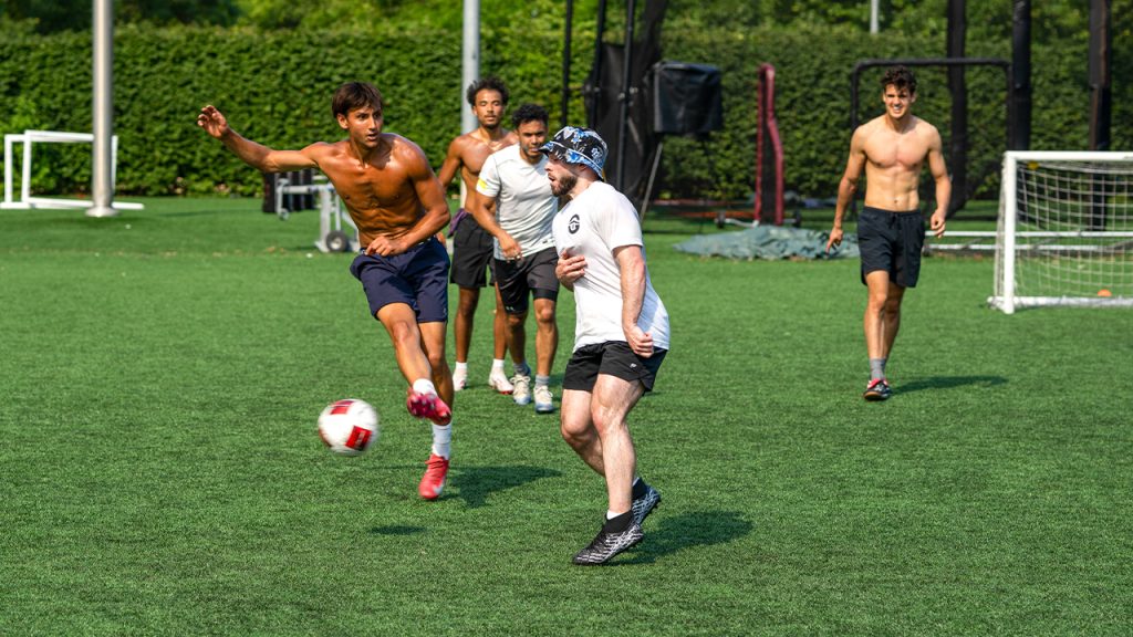 A soccer game in Moglia Stadium