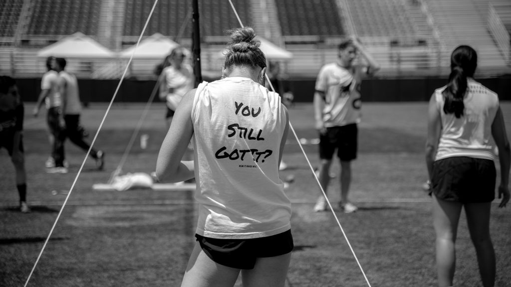 The back of a participant's t-shirt that reads "You Still Got It?"