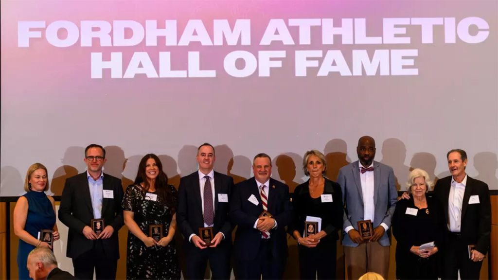 Newinductees into Fordham Atheltic HAll of Fame pose together