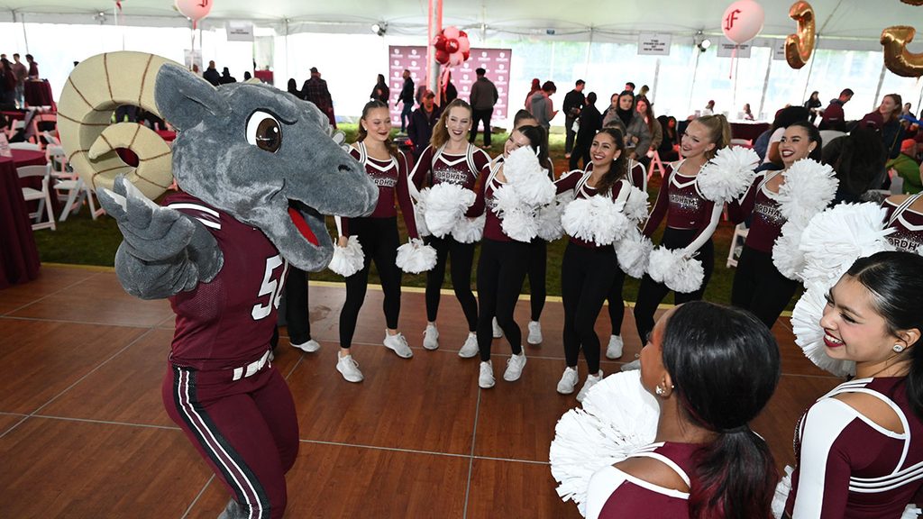 Fordham mascot Ramses performing