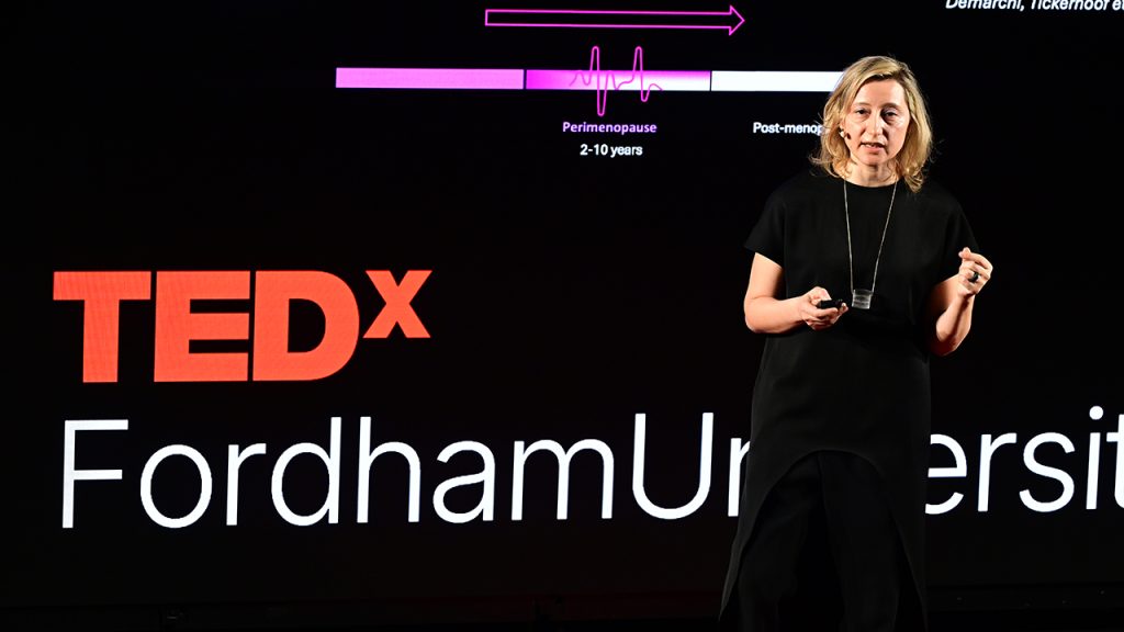 ‘Your Brain on Perimenopause’: Professor’s Talk Gets TEDx Spotlight Marija Kundakovic giving a TEDx talk