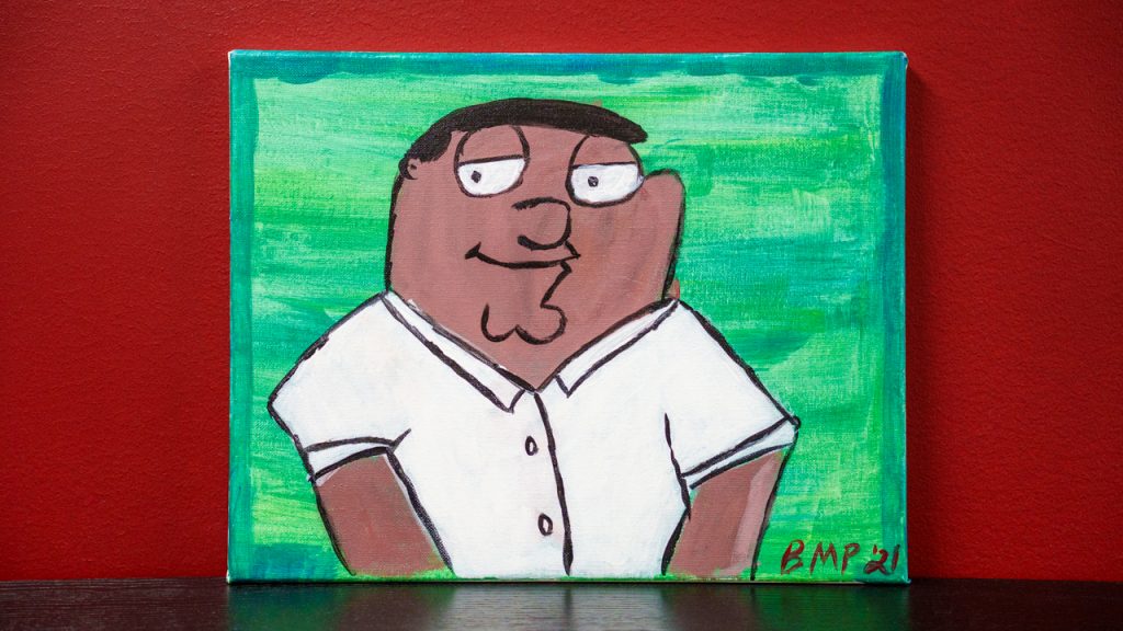 A painting of Peter Griffin with darker skin