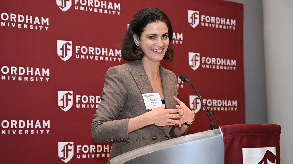 Gabriella Macari speaking at the Fordham Women's Summit