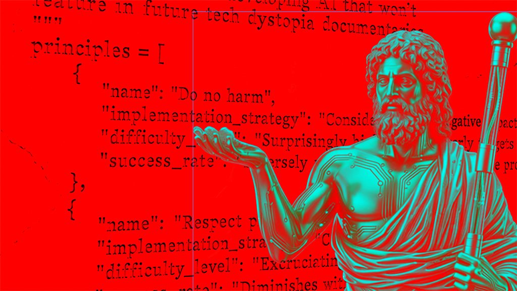 To Ensure AI Safety, a Hippocratic ‘Oath’ for Developers An illustration of Hippocrates against a backdrop of computer code
