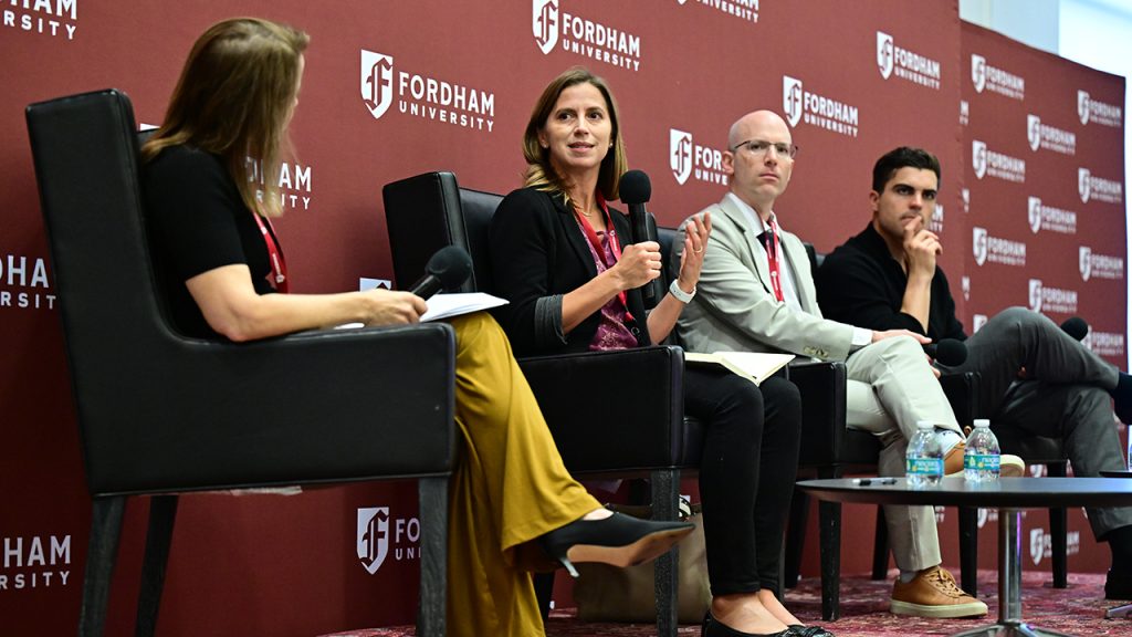 Jesuit-Educated Professionals on ‘Good’ AI AI industry panelists speaking at a Fordham event on Ignatian approaches to AI