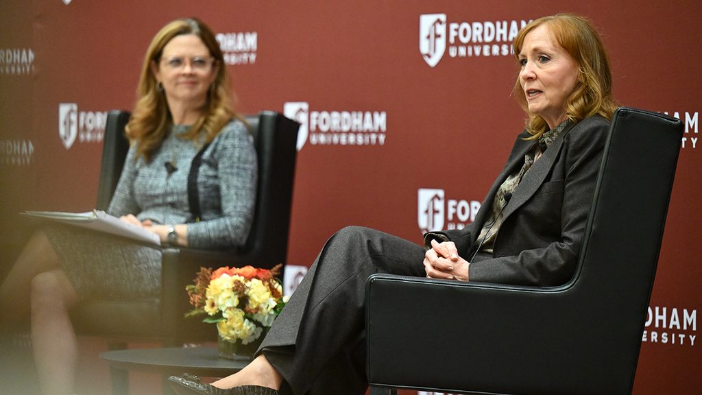 Fireside chat between Fordham President Tania Tetlow and Teresa Heitsenrether of JPMorgan Chase